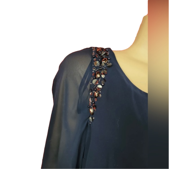 New SLNY Navy Beaded Tiered Dress Size 10 - Picture 3 of 4